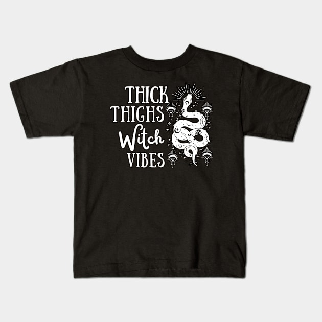 Thick Thighs Witch Vibes Halloween Kids T-Shirt by JunThara